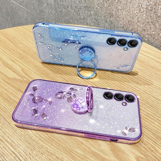 For Samsung Galaxy S24+ 5G Gradient Glitter Immortal Flower Ring All-inclusive Phone Case(Pink)