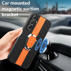 For Samsung Galaxy S24+ 5G Magnetic Litchi Leather Back Phone Case with Holder(Orange)