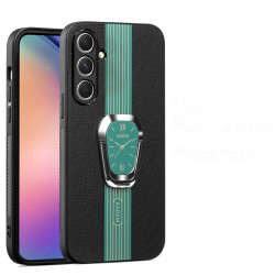For Samsung Galaxy S24+ 5G Magnetic Litchi Leather Back Phone Case with Holder(Green)