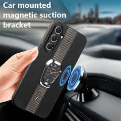 For Samsung Galaxy S24+ 5G Magnetic Litchi Leather Back Phone Case with Holder(Black)