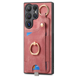 For Samsung Galaxy S24+ 5G Retro Skin-feel Ring Card Bag Phone Case with Hang Loop(Pink)
