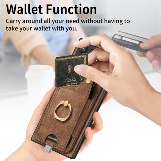 For Samsung Galaxy S24+ 5G Retro Skin-feel Ring Card Bag Phone Case with Hang Loop(Brown)