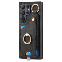 For Samsung Galaxy S24+ 5G Retro Skin-feel Ring Card Bag Phone Case with Hang Loop(Black)