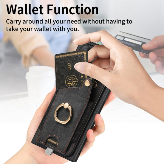 For Samsung Galaxy S24+ 5G Retro Skin-feel Ring Card Bag Phone Case with Hang Loop(Black)