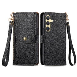 For Samsung Galaxy S24+ 5G Love Zipper Lanyard Leather Phone Case(Black)