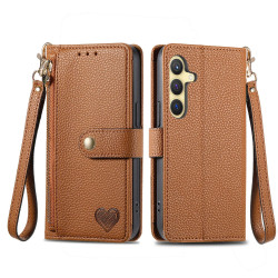 For Samsung Galaxy S24+ 5G Love Zipper Lanyard Leather Phone Case(Brown)
