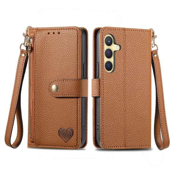 For Samsung Galaxy S24+ 5G Love Zipper Lanyard Leather Phone Case(Brown)