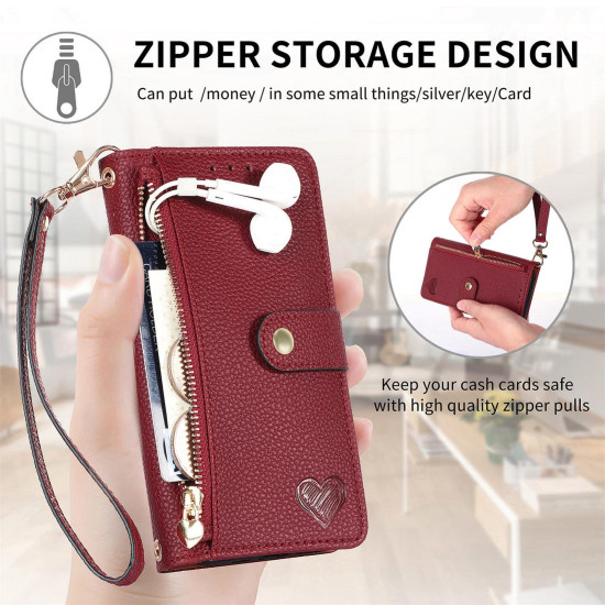 For Samsung Galaxy S24+ 5G Love Zipper Lanyard Leather Phone Case(Brown)
