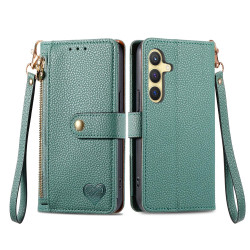 For Samsung Galaxy S24+ 5G Love Zipper Lanyard Leather Phone Case(Green)