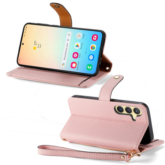 For Samsung Galaxy S24+ 5G Love Zipper Lanyard Leather Phone Case(Pink)