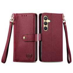 For Samsung Galaxy S24+ 5G Love Zipper Lanyard Leather Phone Case(Red)