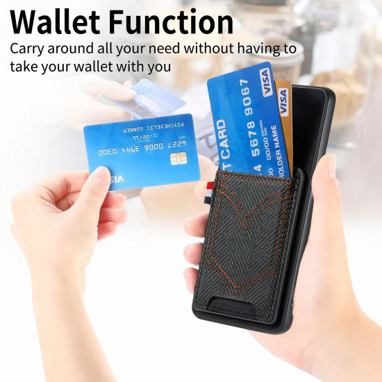 For Samsung Galaxy S24+ 5G Denim Texture Leather Skin Phone Case with Card Slot(Black)
