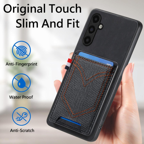 For Samsung Galaxy S24+ 5G Denim Texture Leather Skin Phone Case with Card Slot(Black)