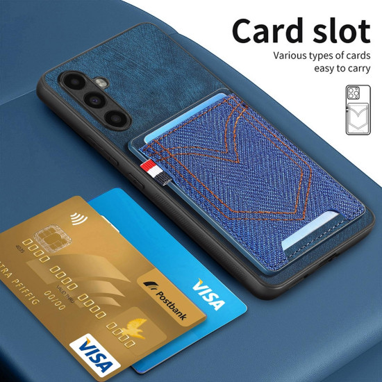 For Samsung Galaxy S24+ 5G Denim Texture Leather Skin Phone Case with Card Slot(Blue)