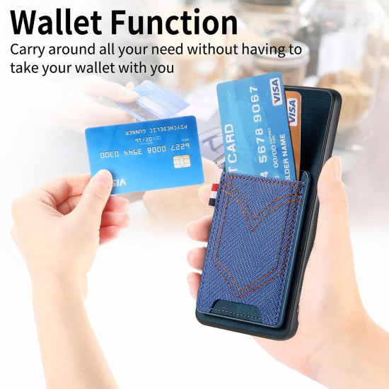 For Samsung Galaxy S24+ 5G Denim Texture Leather Skin Phone Case with Card Slot(Blue)