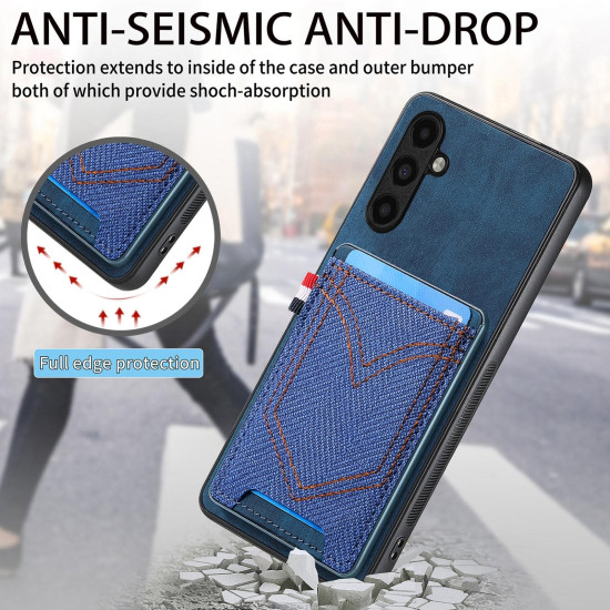 For Samsung Galaxy S24+ 5G Denim Texture Leather Skin Phone Case with Card Slot(Blue)