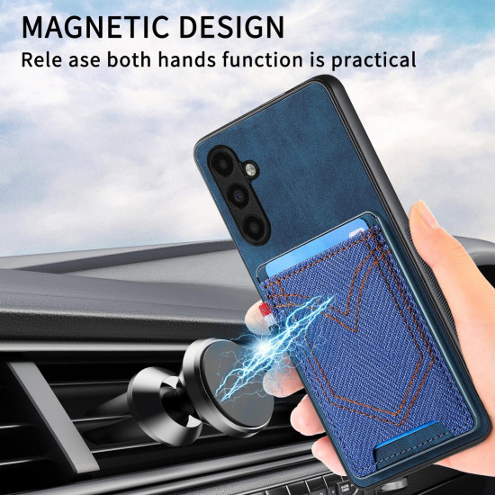 For Samsung Galaxy S24+ 5G Denim Texture Leather Skin Phone Case with Card Slot(Blue)