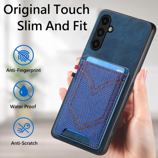 For Samsung Galaxy S24+ 5G Denim Texture Leather Skin Phone Case with Card Slot(Blue)