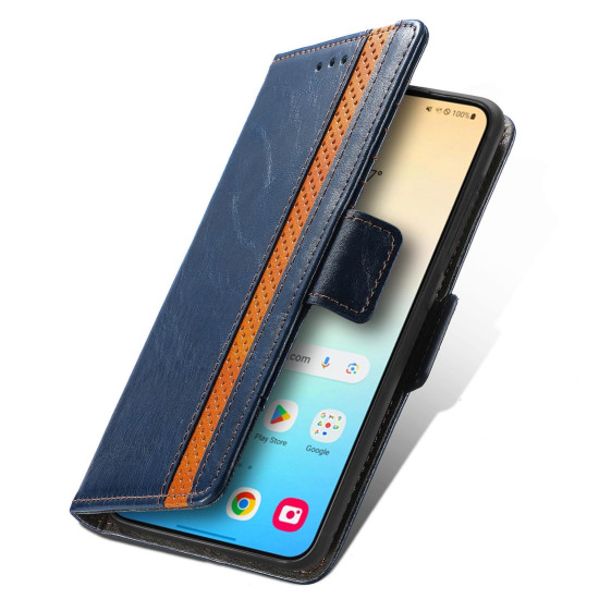For Samsung Galaxy S24+ 5G CaseNeo Splicing Dual Magnetic Buckle Leather Phone Case(Blue)
