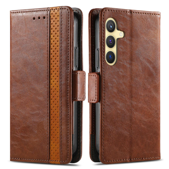 For Samsung Galaxy S24+ 5G CaseNeo Splicing Dual Magnetic Buckle Leather Phone Case(Brown)