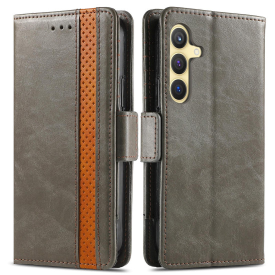 For Samsung Galaxy S24+ 5G CaseNeo Splicing Dual Magnetic Buckle Leather Phone Case(Gray)