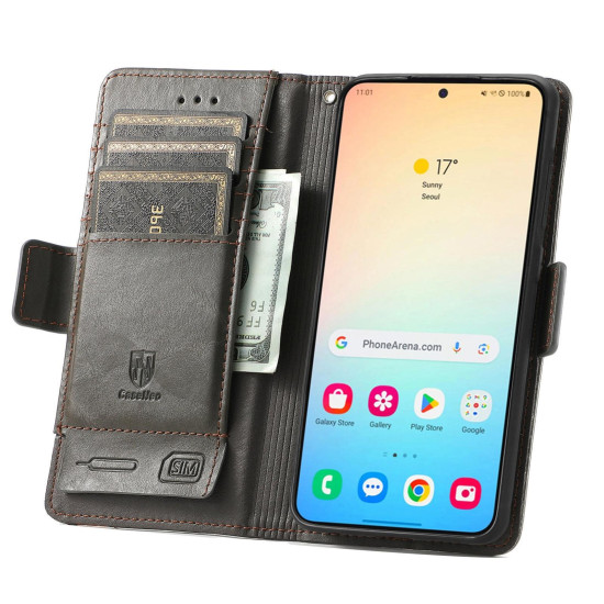 For Samsung Galaxy S24+ 5G CaseNeo Splicing Dual Magnetic Buckle Leather Phone Case(Gray)