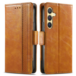 For Samsung Galaxy S24+ 5G CaseNeo Splicing Dual Magnetic Buckle Leather Phone Case(Khaki)