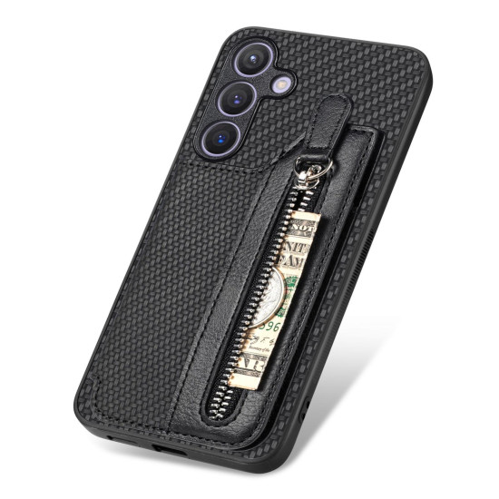 For Samsung Galaxy S24+ 5G Carbon Fiber Horizontal Flip Zipper Wallet Phone Case(Black)
