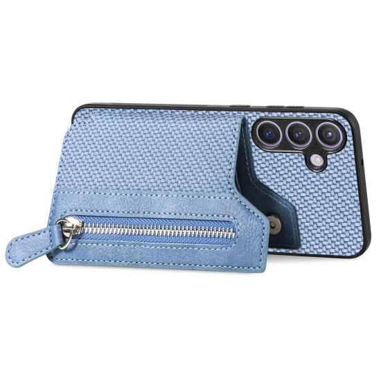 For Samsung Galaxy S24+ 5G Carbon Fiber Horizontal Flip Zipper Wallet Phone Case(Blue)