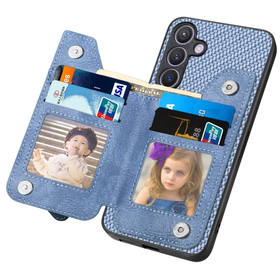 For Samsung Galaxy S24+ 5G Carbon Fiber Horizontal Flip Zipper Wallet Phone Case(Blue)