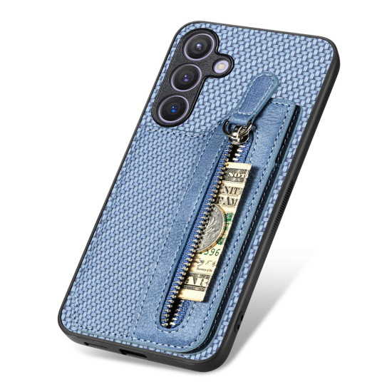 For Samsung Galaxy S24+ 5G Carbon Fiber Horizontal Flip Zipper Wallet Phone Case(Blue)