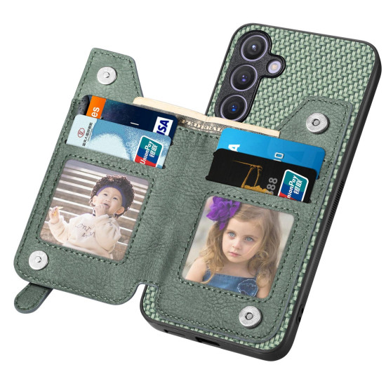 For Samsung Galaxy S24+ 5G Carbon Fiber Horizontal Flip Zipper Wallet Phone Case(Green)