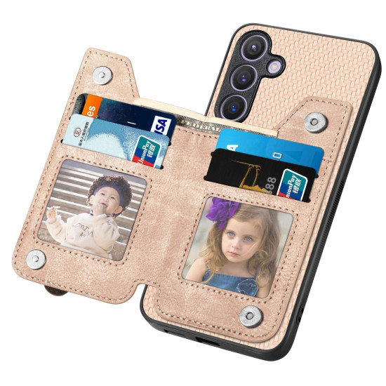 For Samsung Galaxy S24+ 5G Carbon Fiber Horizontal Flip Zipper Wallet Phone Case(Khaki)