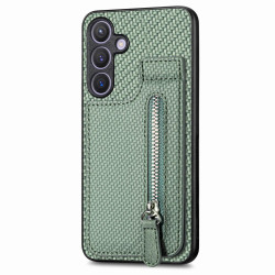 For Samsung Galaxy S24+ 5G Carbon Fiber Vertical Flip Zipper Phone Case(Green)