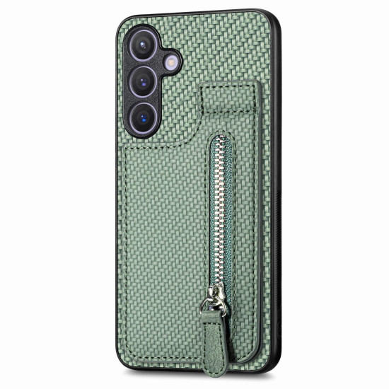 For Samsung Galaxy S24+ 5G Carbon Fiber Vertical Flip Zipper Phone Case(Green)