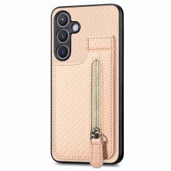 For Samsung Galaxy S24+ 5G Carbon Fiber Vertical Flip Zipper Phone Case(Khaki)
