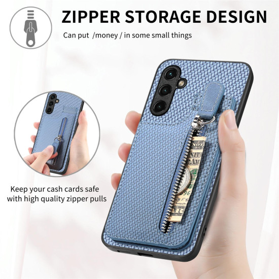 For Samsung Galaxy S24+ 5G Carbon Fiber Vertical Flip Zipper Phone Case(Khaki)