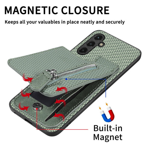 For Samsung Galaxy S24+ 5G Carbon Fiber Vertical Flip Zipper Phone Case(Brown)