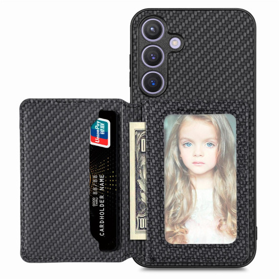 For Samsung Galaxy S24+ 5G Carbon Fiber Magnetic Card Wallet RFID Blocking Phone Case(Black)