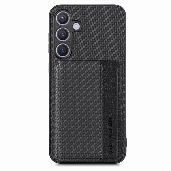 For Samsung Galaxy S24+ 5G Carbon Fiber Magnetic Card Wallet RFID Blocking Phone Case(Black)