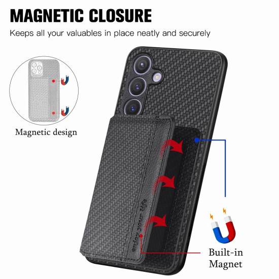 For Samsung Galaxy S24+ 5G Carbon Fiber Magnetic Card Wallet RFID Blocking Phone Case(Black)