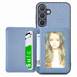For Samsung Galaxy S24+ 5G Carbon Fiber Magnetic Card Wallet RFID Blocking Phone Case(Blue)