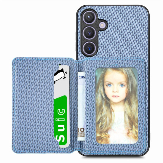 For Samsung Galaxy S24+ 5G Carbon Fiber Magnetic Card Wallet RFID Blocking Phone Case(Blue)