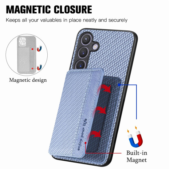 For Samsung Galaxy S24+ 5G Carbon Fiber Magnetic Card Wallet RFID Blocking Phone Case(Blue)