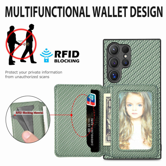 For Samsung Galaxy S24+ 5G Carbon Fiber Magnetic Card Wallet RFID Blocking Phone Case(Green)