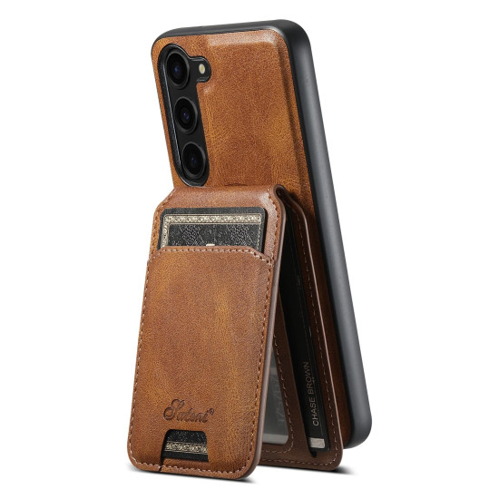 For Samsung Galaxy S24+ 5G Suteni H15  Oil Eax Leather Detachable Wallet Back Phone Case(Khaki)