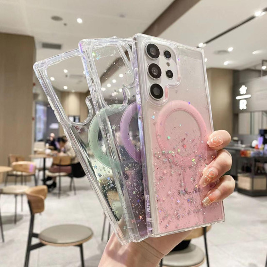 For Samsung Galaxy S24+ 5G MagSafe Glitter Hybrid Clear TPU Phone Case(Pink)