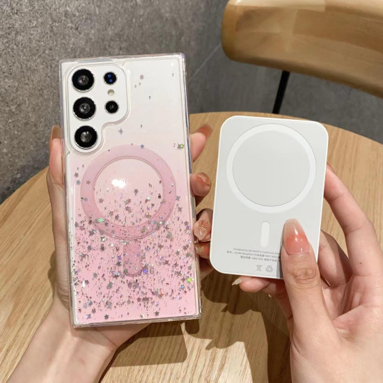 For Samsung Galaxy S24+ 5G MagSafe Glitter Hybrid Clear TPU Phone Case(Pink)