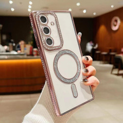 For Samsung Galaxy S24+ 5G Diamond Gradient Plated MagSafe TPU Phone Case(Pink)