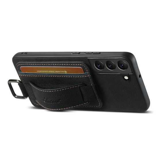 For Samsung Galaxy S23+ 5G Suteni H13 Litchi Leather Wrist Strap Wallet Back Phone Case(Black)